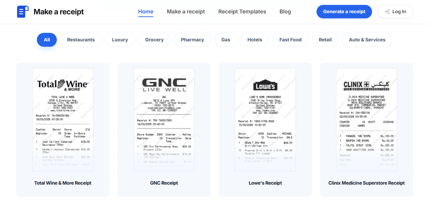 150+ brand-accurate receipt templates