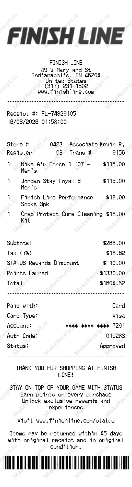 Finish Line Receipt receipt template — free editable generator