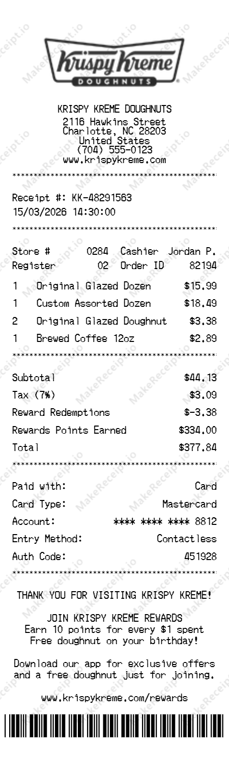 Krispy Kreme Receipt receipt template — free editable generator