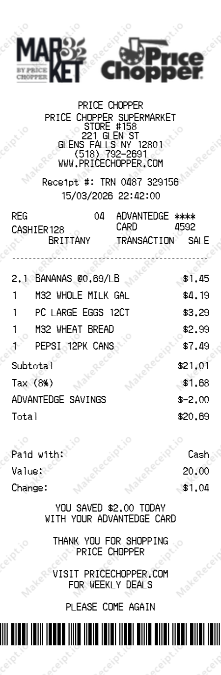 Price Chopper Receipt receipt template — free editable generator
